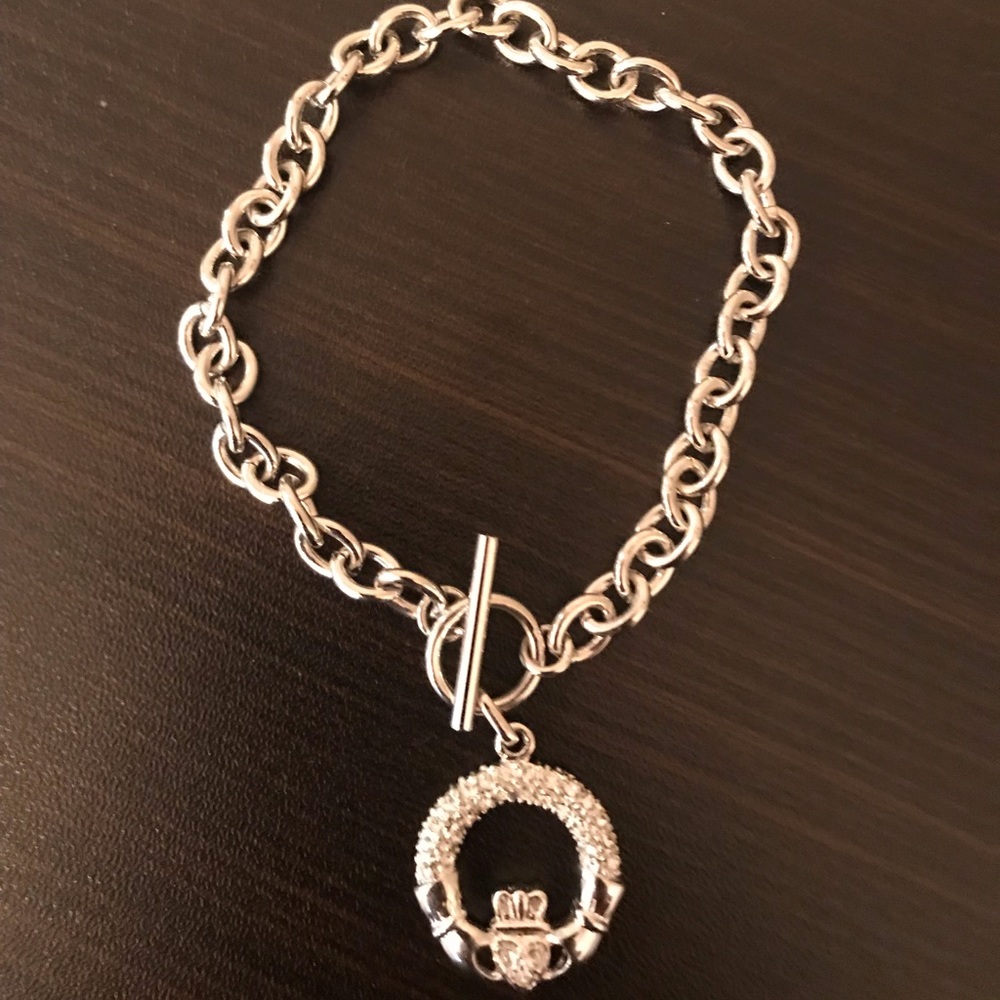 Link claddagh bracelet with crystals.  New.
